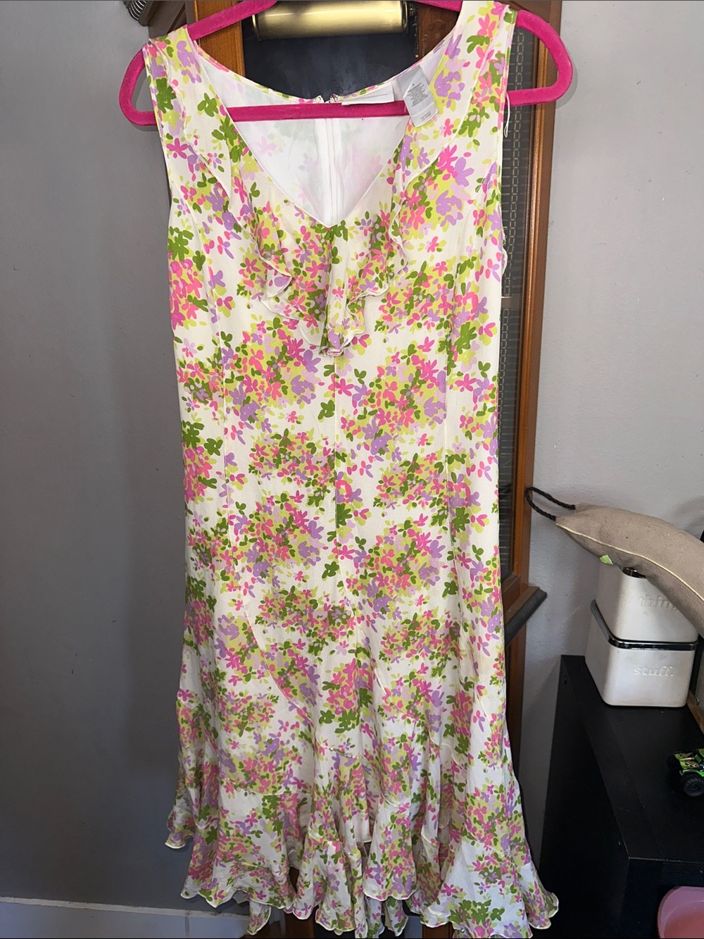 Liz Claiborne Floral Ruffle Sleeveless Maxi Dress - Pink, Green, White